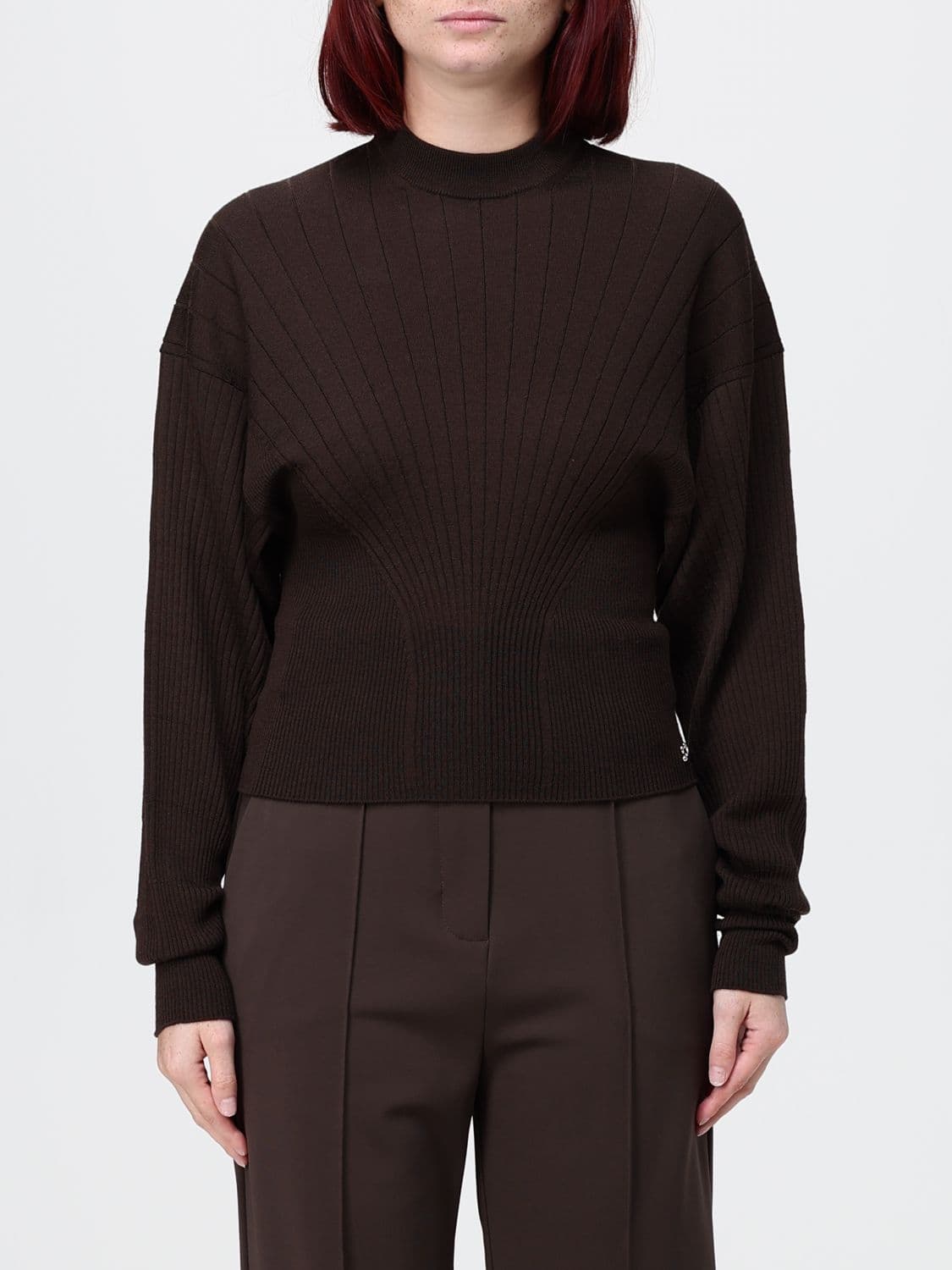 Sportmax Wool Crewneck Jumper with Dropped Shoulders and Ribbed Trims