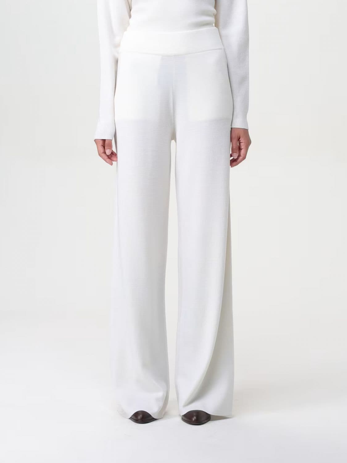 Max Mara High-Waisted Wide Leg Knit Trousers in a Wool Blend