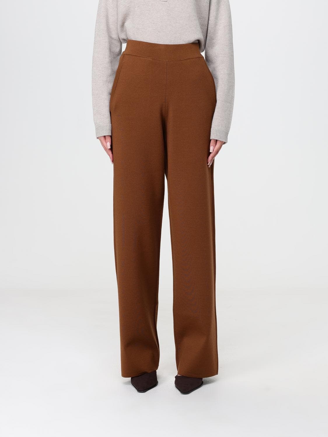 Max Mara High-Waisted Wide Leg Knit Trousers in a Wool Blend