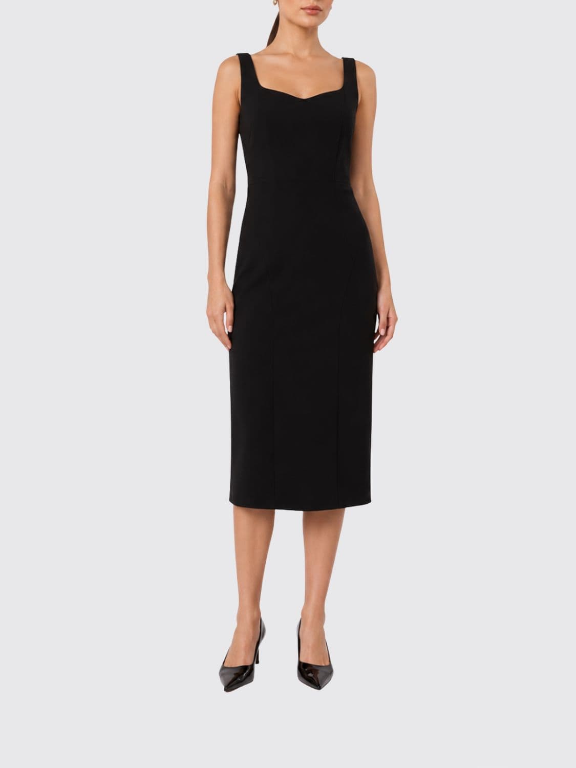 Max Mara Off-the-Shoulder Cady Midi Sheath Dress with Square Neckline