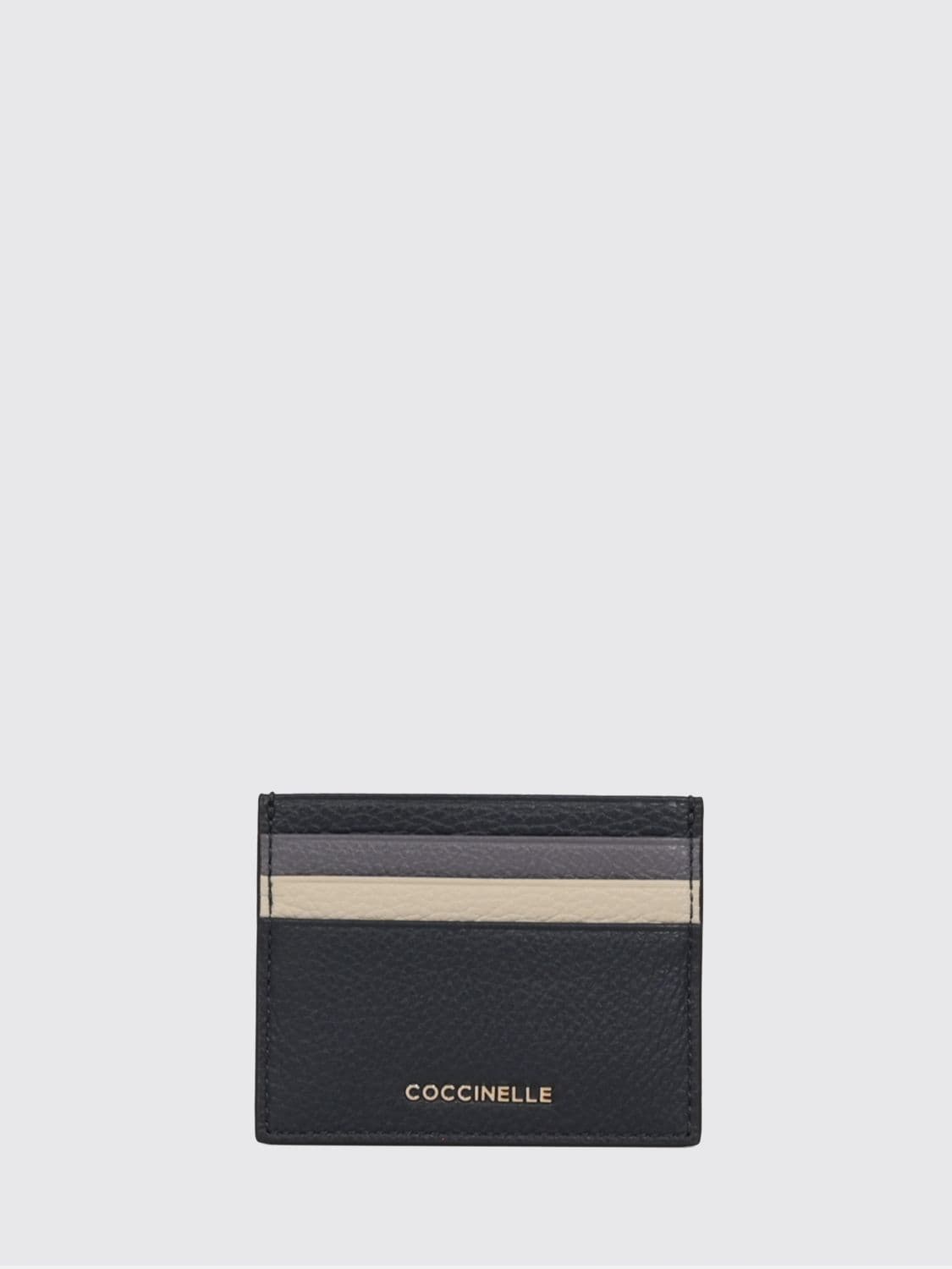 Coccinelle Flat Grained Leather Card Holder with Multicolor Stripe Pattern