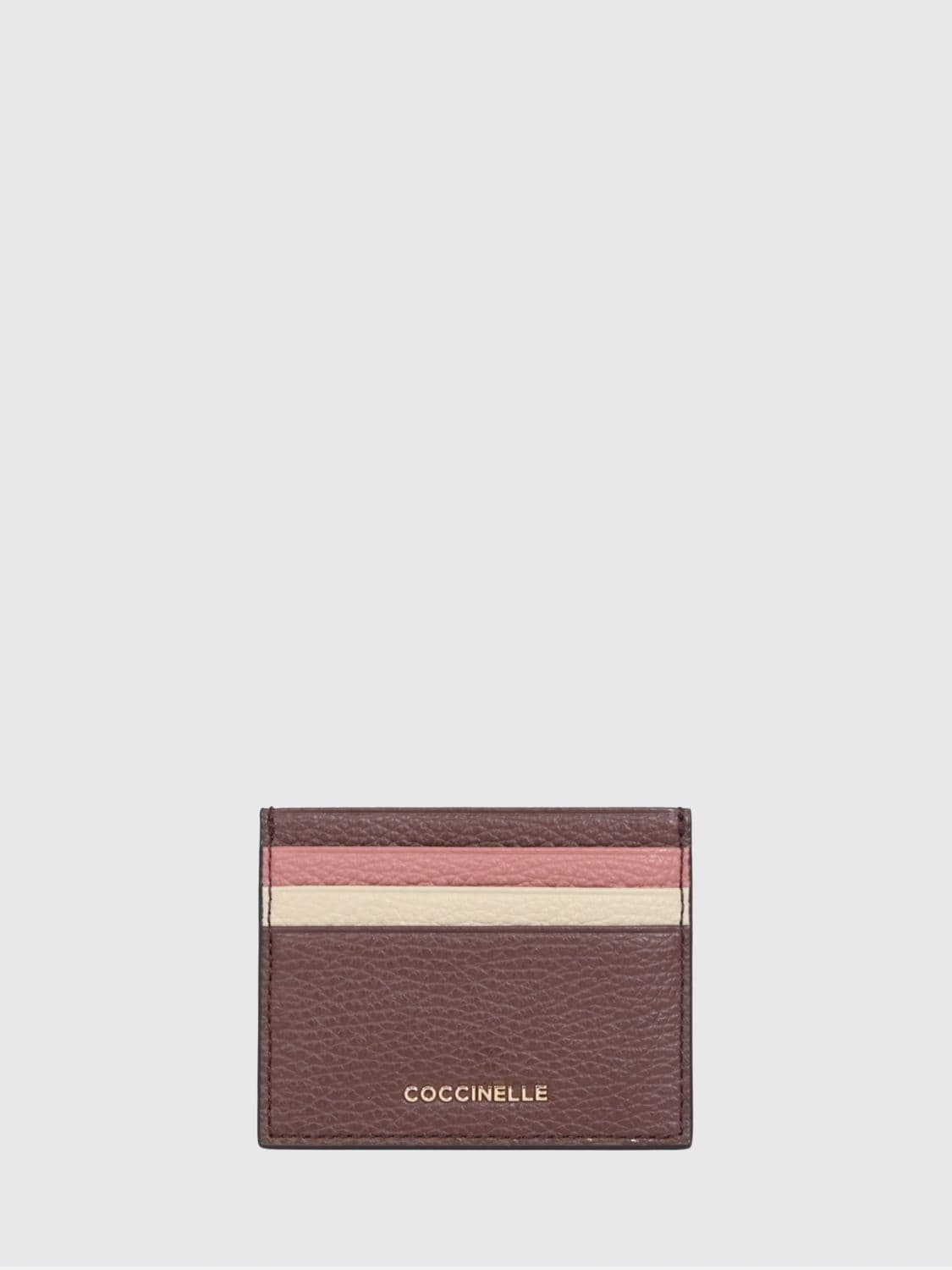 Coccinelle Flat Grained Leather Card Holder with Multicolor Stripe Pattern
