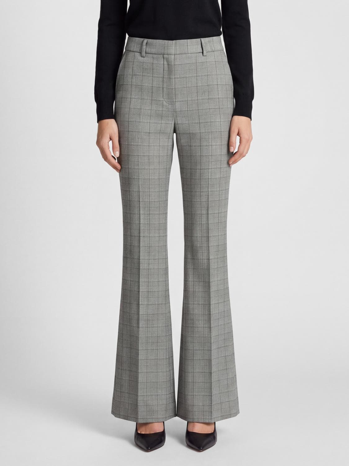 Sportmax High-Waisted Prince of Wales Check Flared Trousers in Virgin Wool