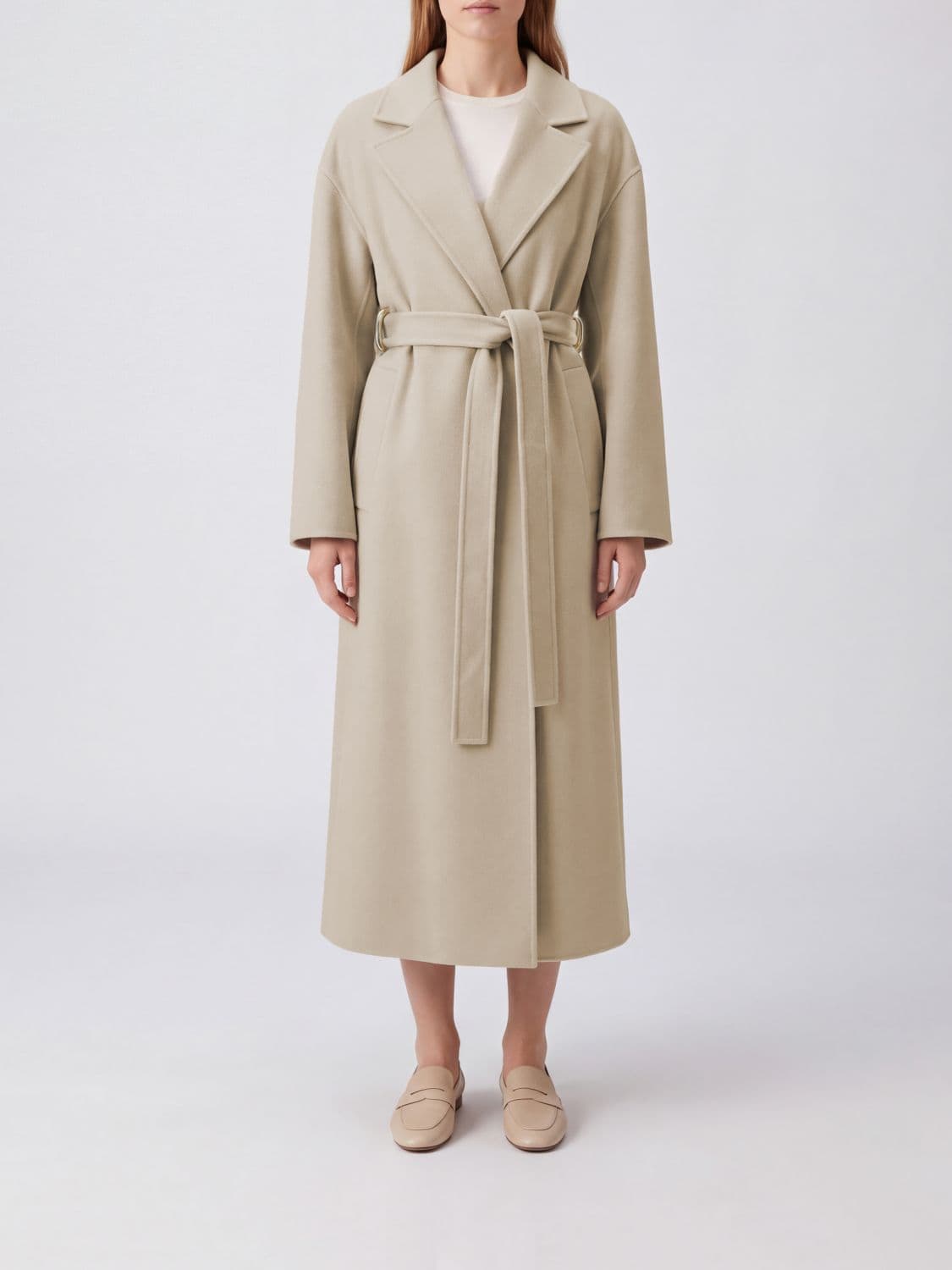 Sportmax Hooded Long Robe Coat in Pure Virgin Wool with Tie Belt