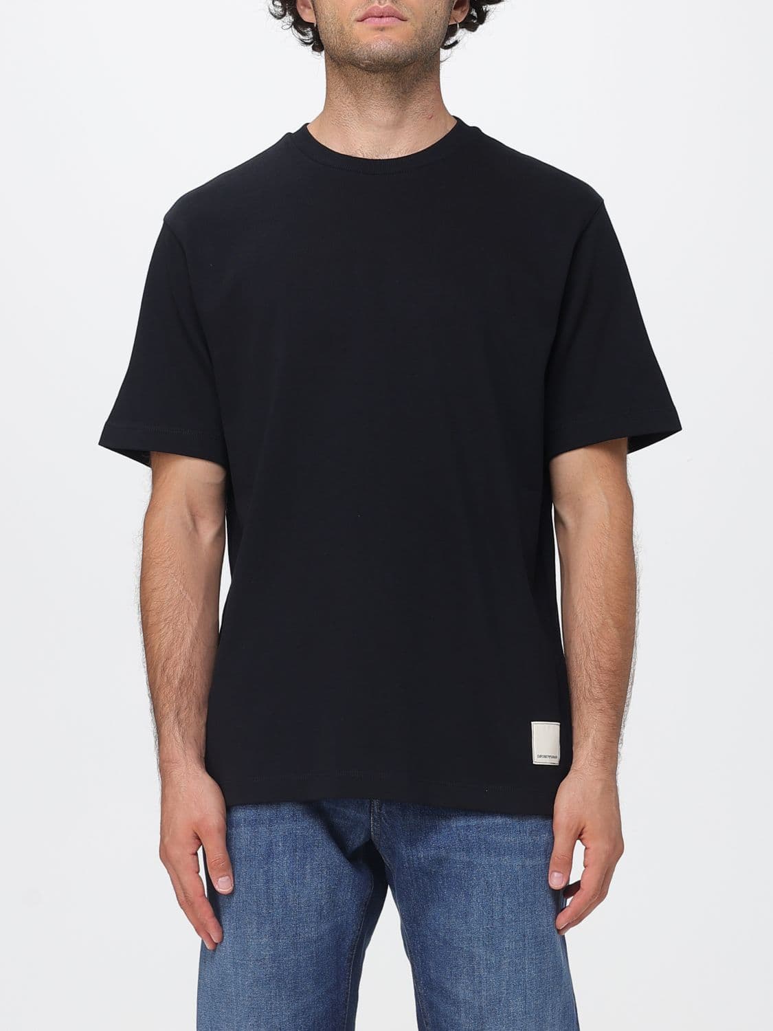 Emporio Armani Cotton T-shirt with Contrast Logo and Dropped Shoulders