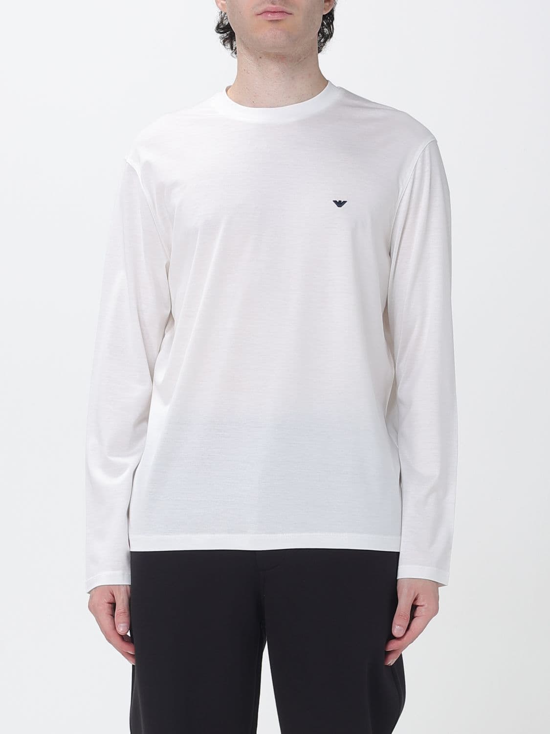 Emporio Armani Long-Sleeved Cotton T-Shirt with Front Eagle Logo