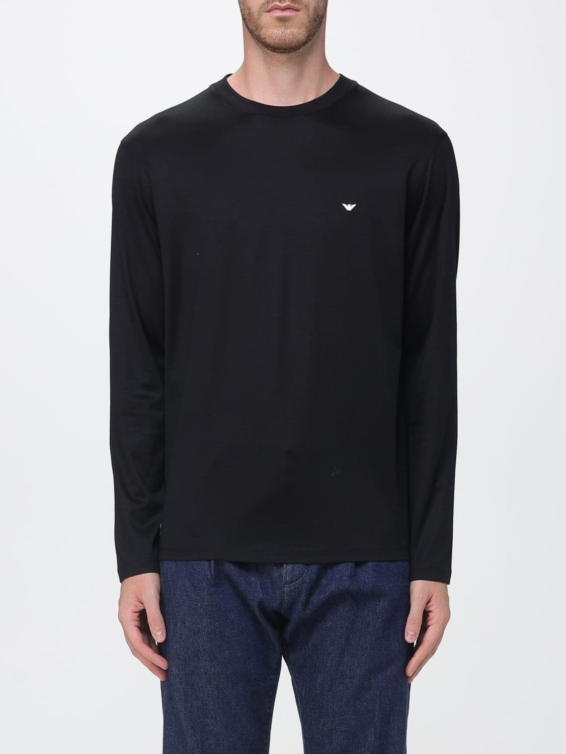 Emporio Armani Long-Sleeved Cotton T-Shirt with Front Eagle Logo