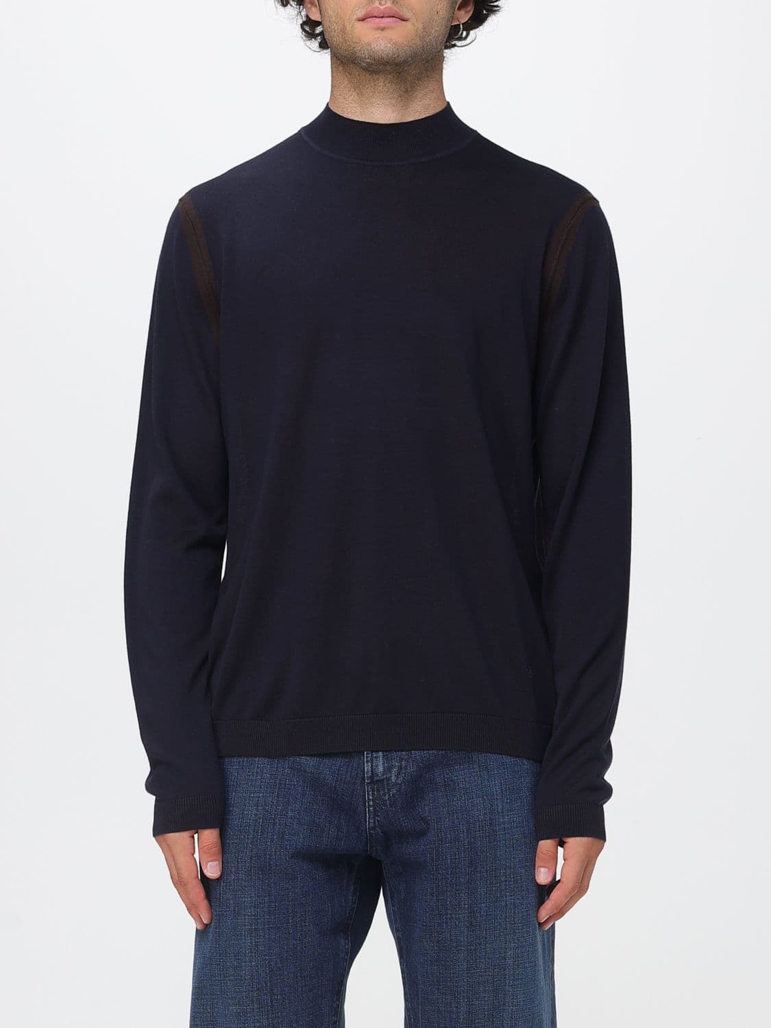 Emporio Armani Mock Neck Cotton Jumper with Ribbed Trims