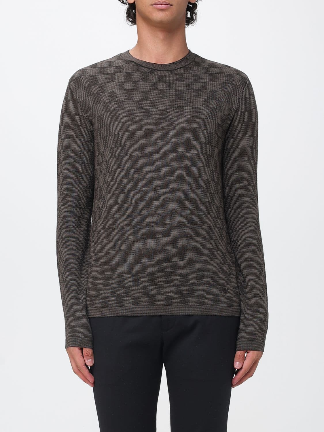 Emporio Armani Jacquard Crewneck Jumper in Pure Virgin Wool