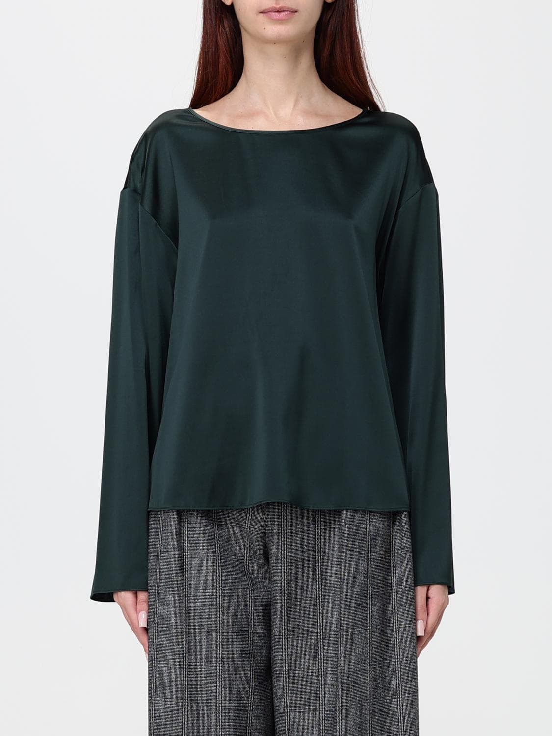 Emporio Armani Slim Fit Long-Sleeved Crêpe Blouse with Round Neck
