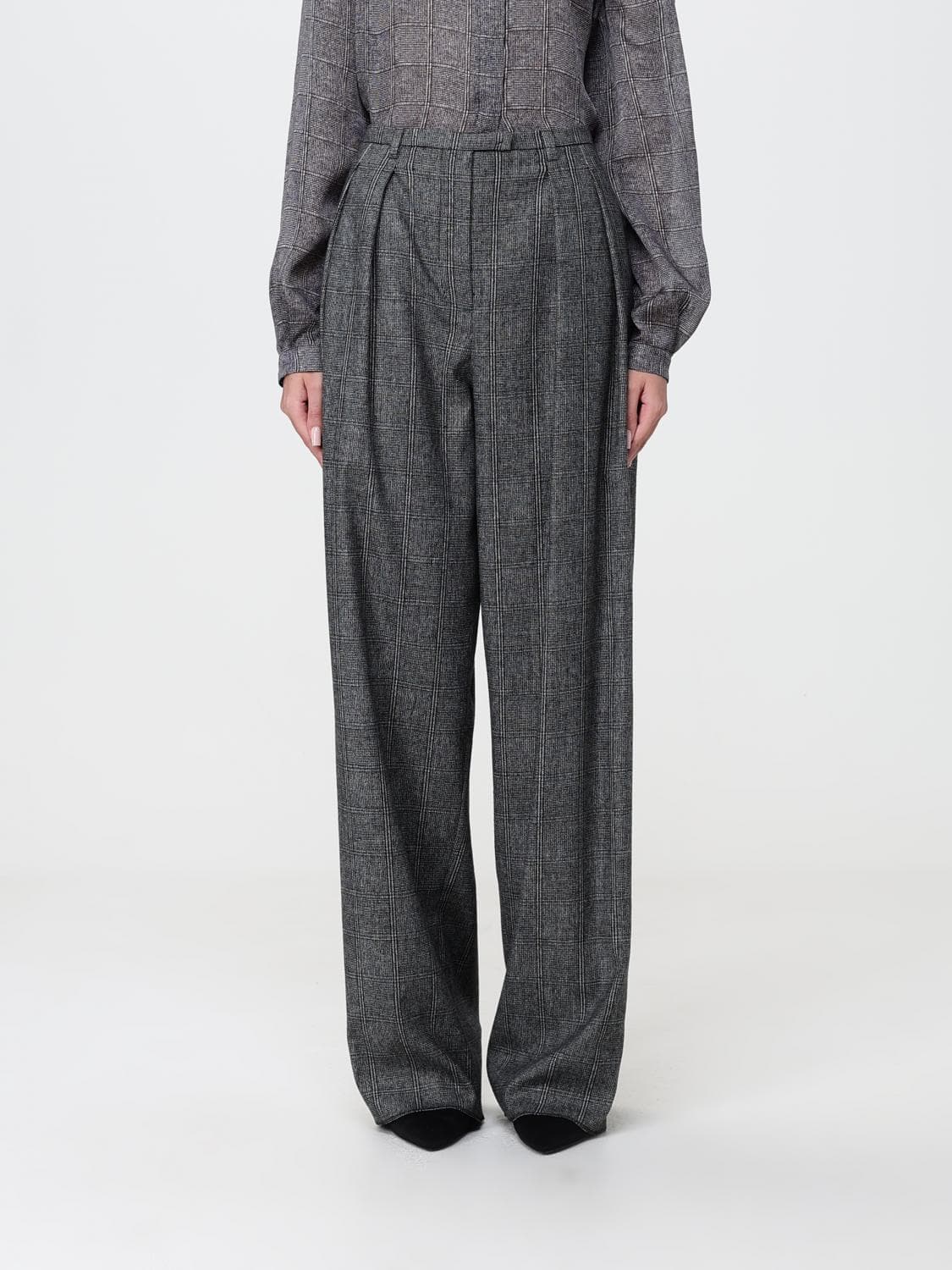 Emporio Armani Prince of Wales Check Palazzo Trousers in Wool Flannel
