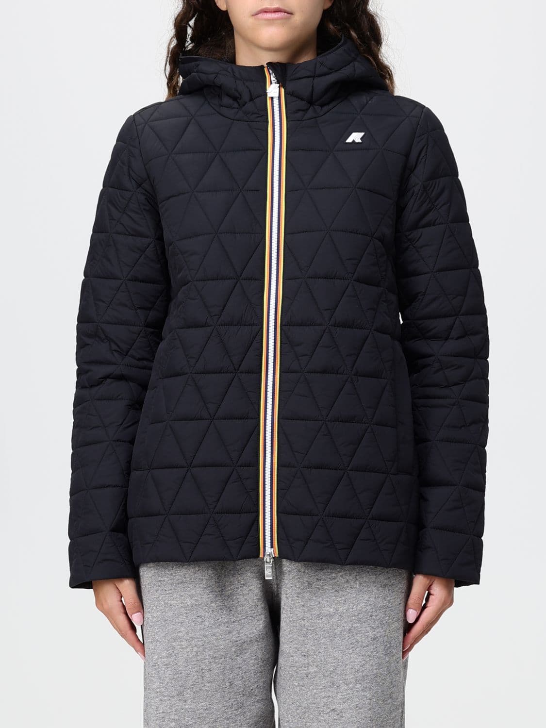 K-Way Madlaine Quilted Nylon Short Down Jacket with Removable Hood