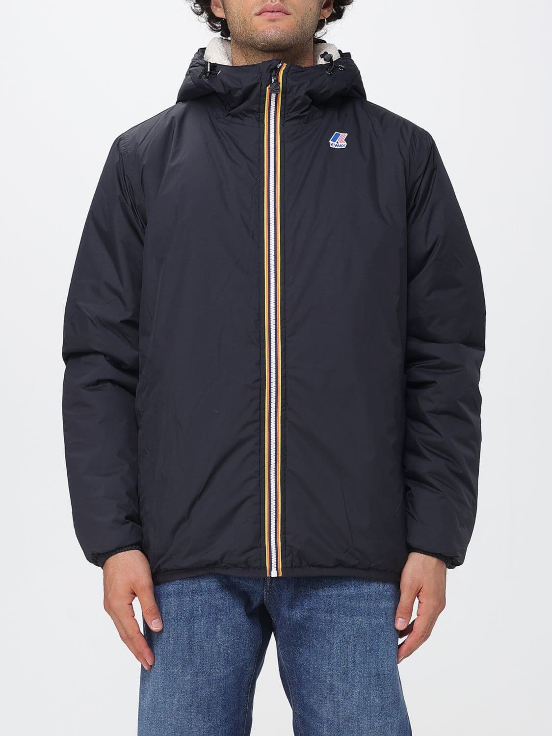 K-Way Fleece-Lined Hooded Nylon Windbreaker