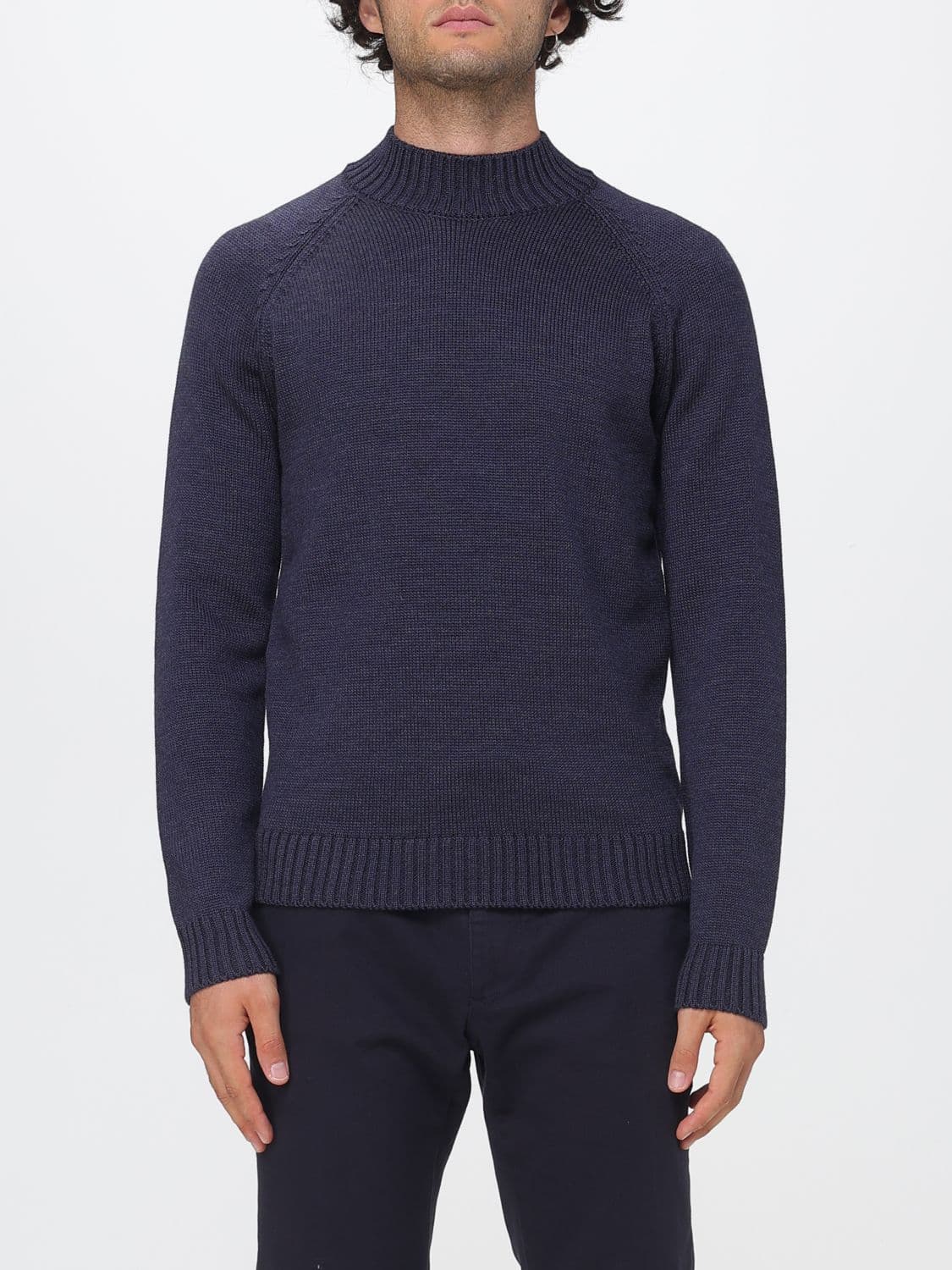 Zanone 100% Merino Wool Mock Neck Jumper with Ribbed Trims