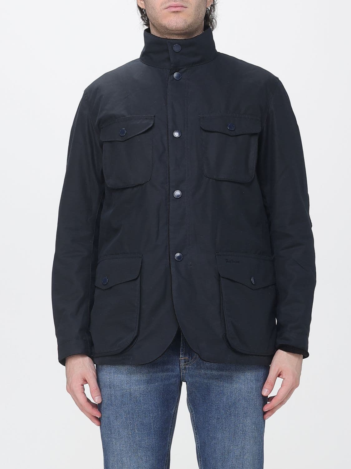 Barbour Ogston Windproof Waxed Cotton Jacket with High Neck and Patch Pockets