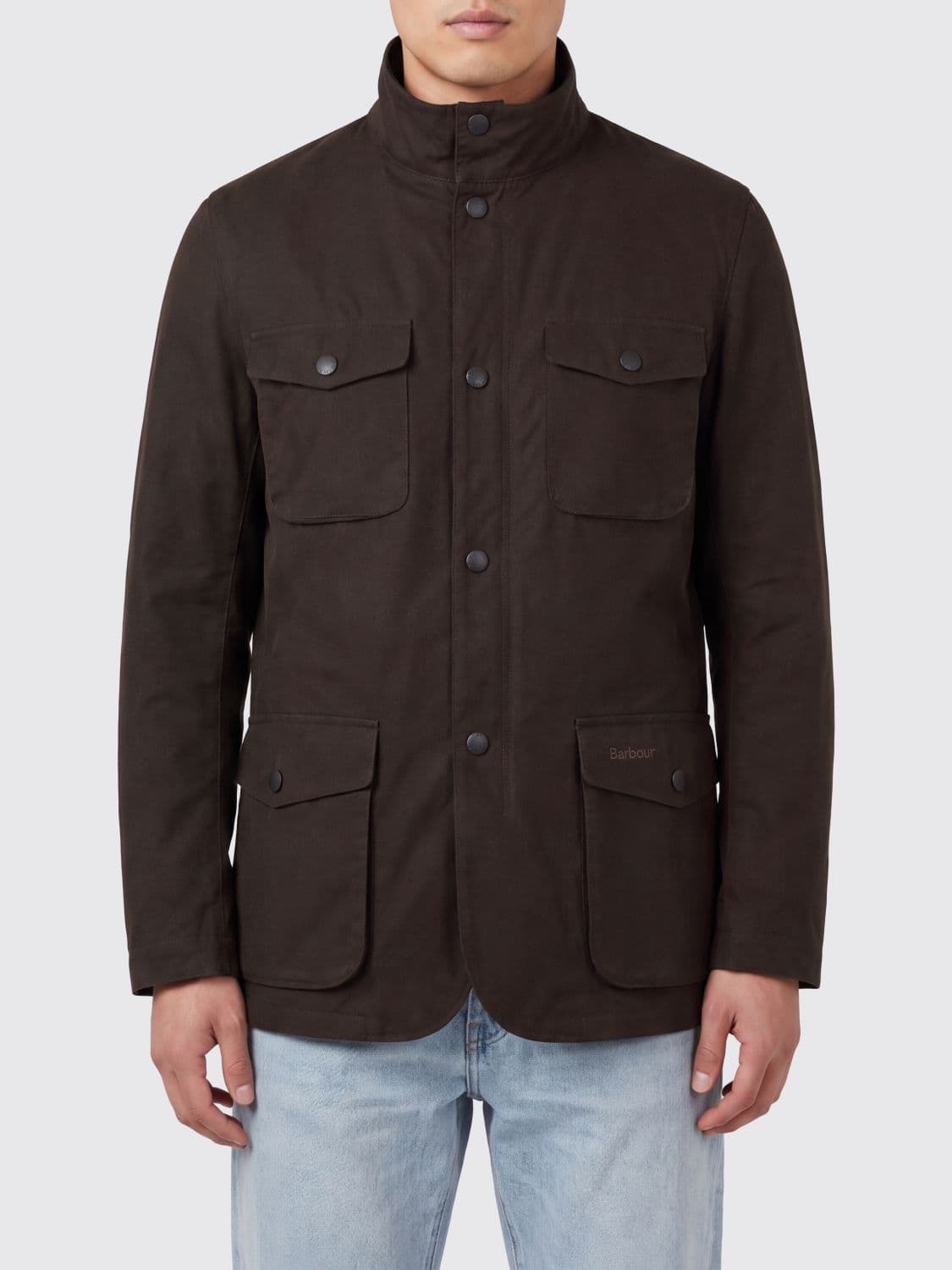 Barbour Ogston Windproof Waxed Cotton Jacket with High Neck and Patch Pockets