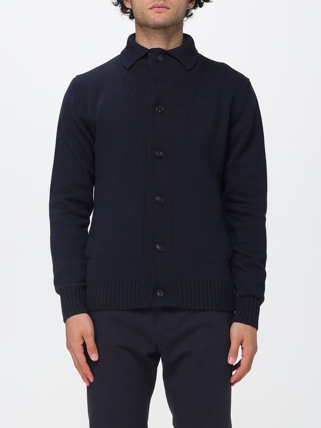 Zanone Button-Up Merino Wool Cardigan with Slit Pockets and Ribbed Hems