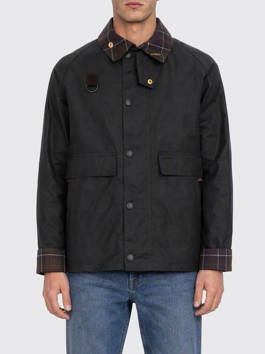 Barbour Spey Waxed Cotton Jacket with Corduroy Collar and Flap Pockets
