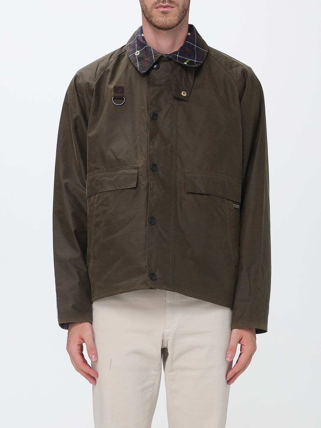 Barbour Spey Waxed Cotton Jacket with Corduroy Collar and Flap Pockets