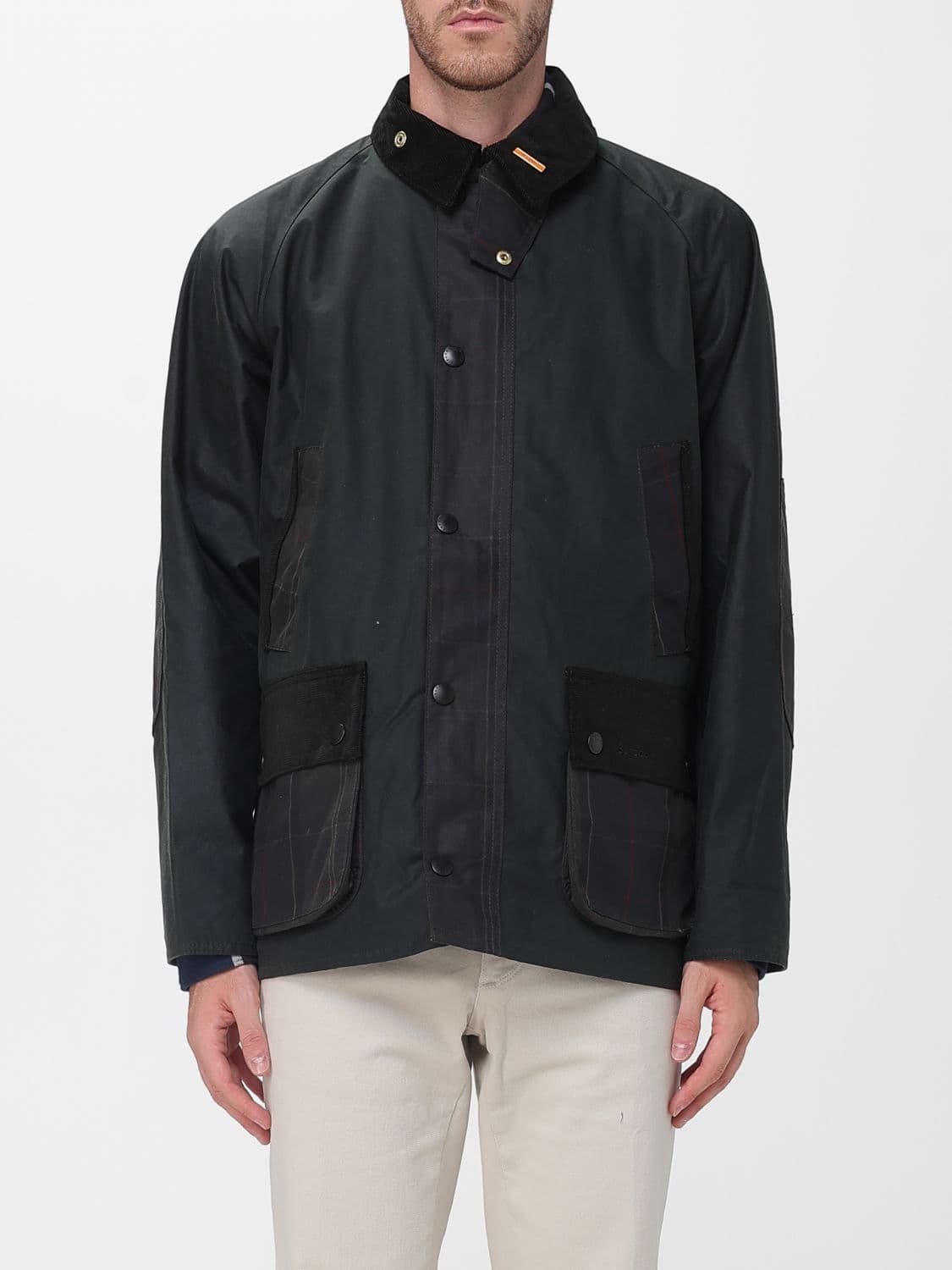 Barbour Bedale Waxed Cotton Jacket with Corduroy Collar and Patch Pockets