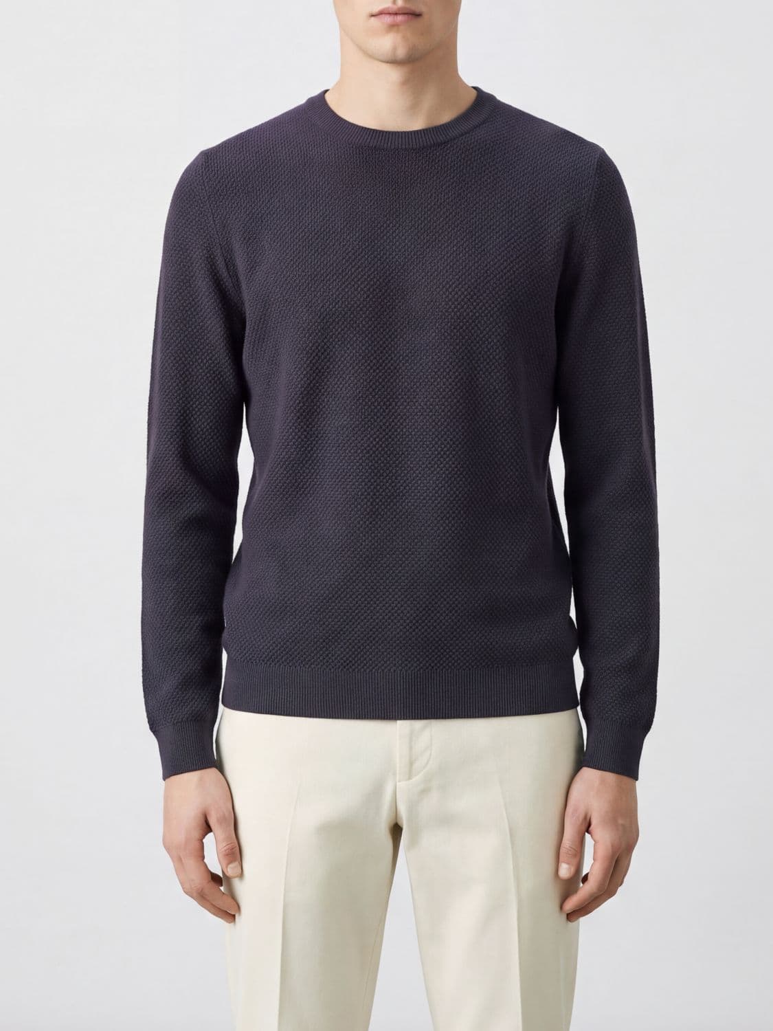 Zanone Slim Fit Crewneck Jumper in Pure Virgin Wool with Ribbed Trims