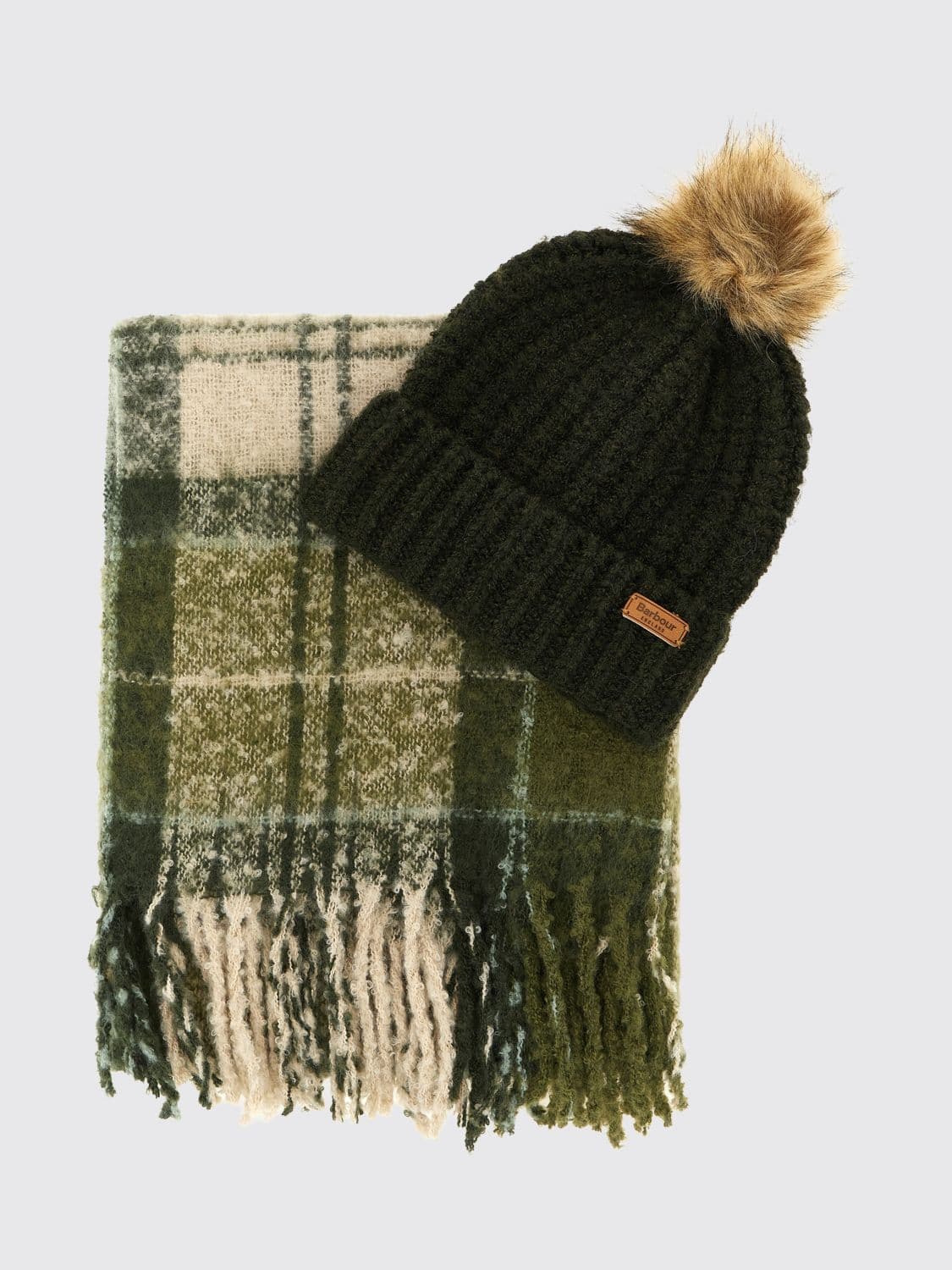 Barbour Two-Piece Tartan Wool Scarf and Hat Set · OS
