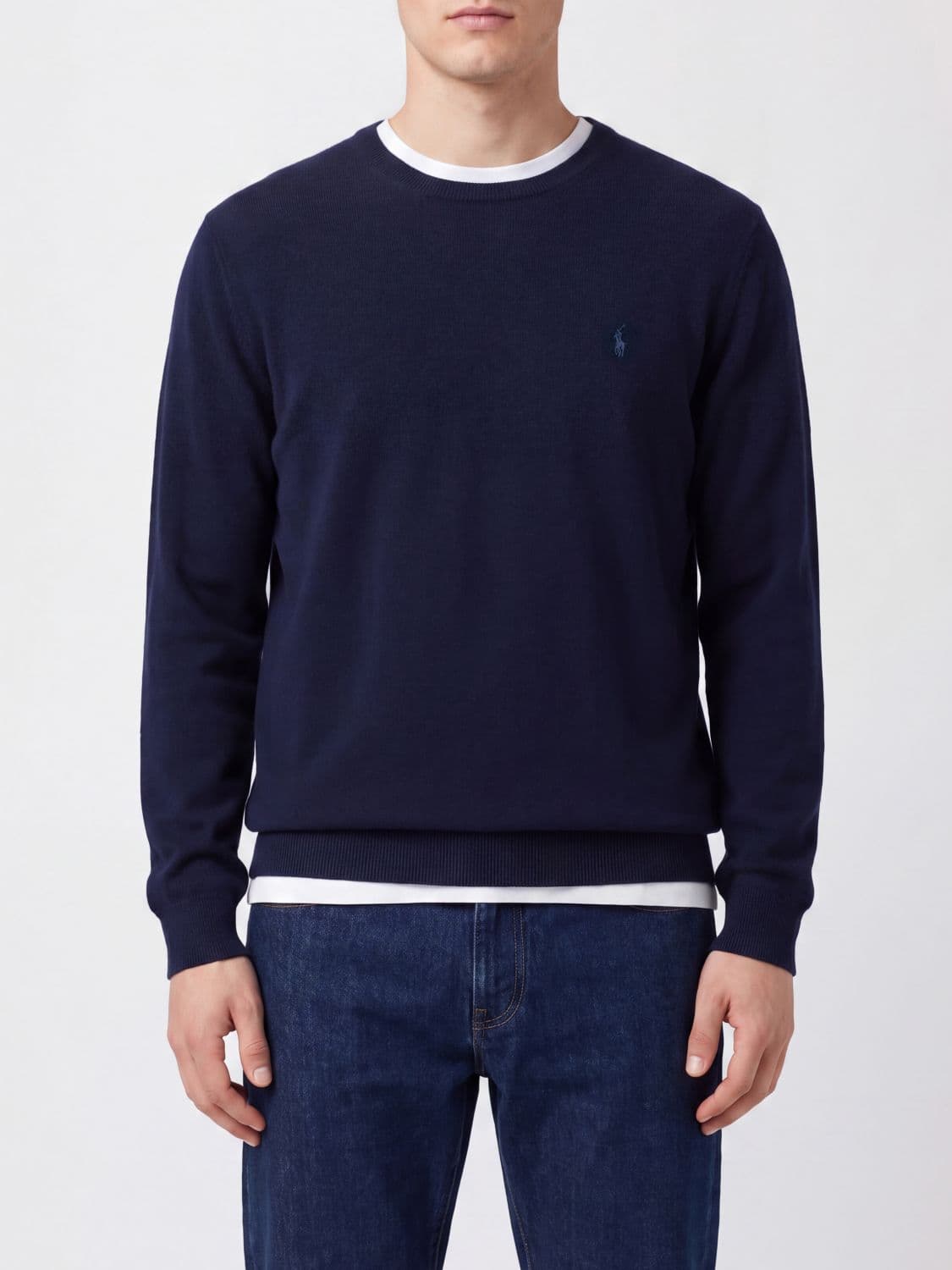 Polo Ralph Lauren Crewneck Cotton Jumper with Contrast Pony Logo Embroidery
