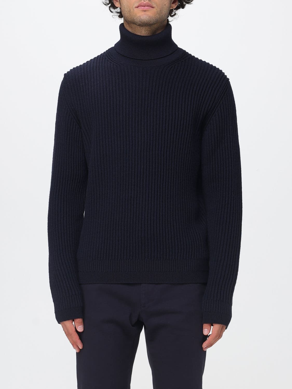 Zanone Slim Fit Virgin Wool Roll Neck Jumper with Ribbed Finishes