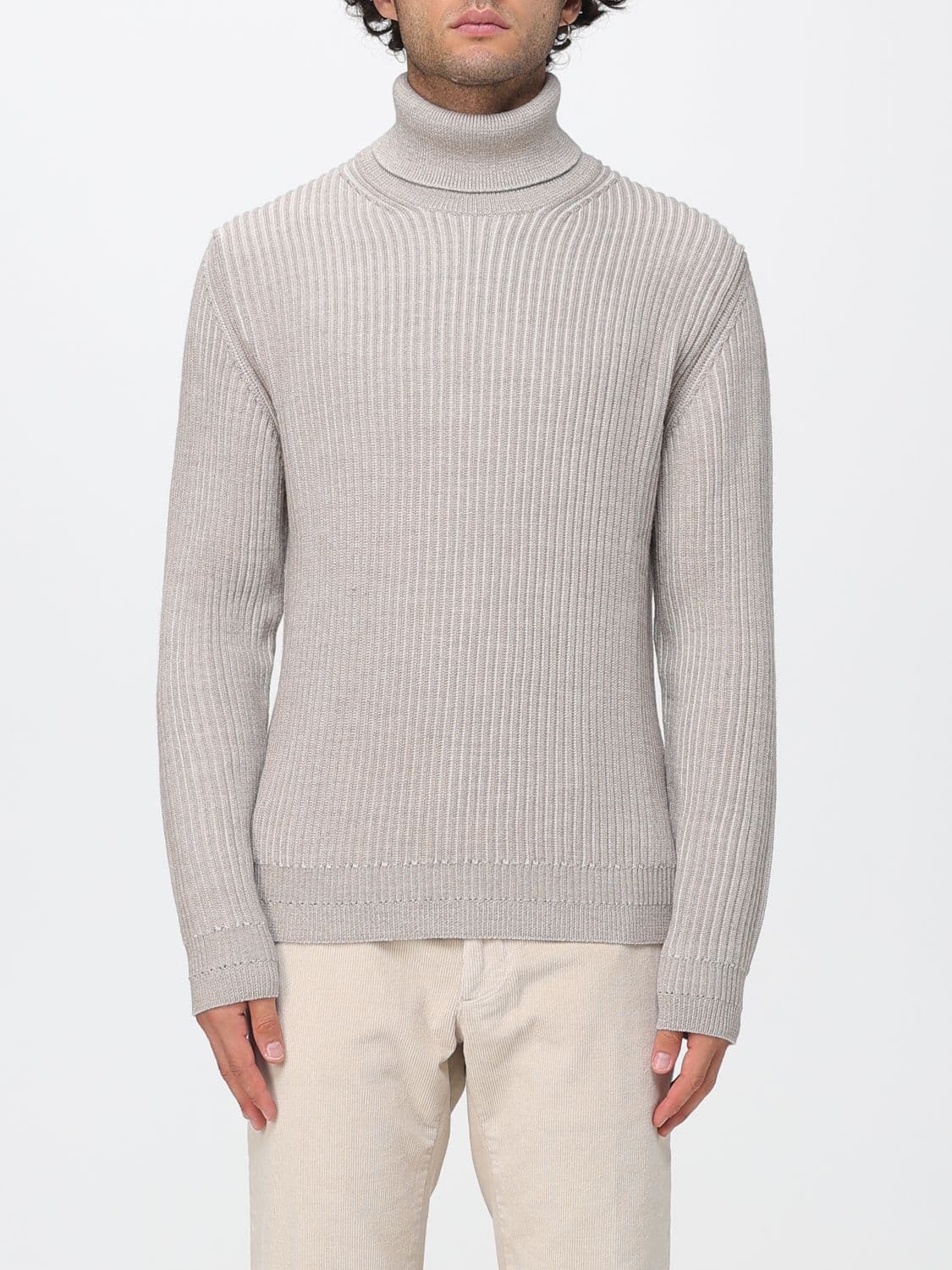 Zanone Slim Fit Virgin Wool Roll Neck Jumper with Ribbed Finishes