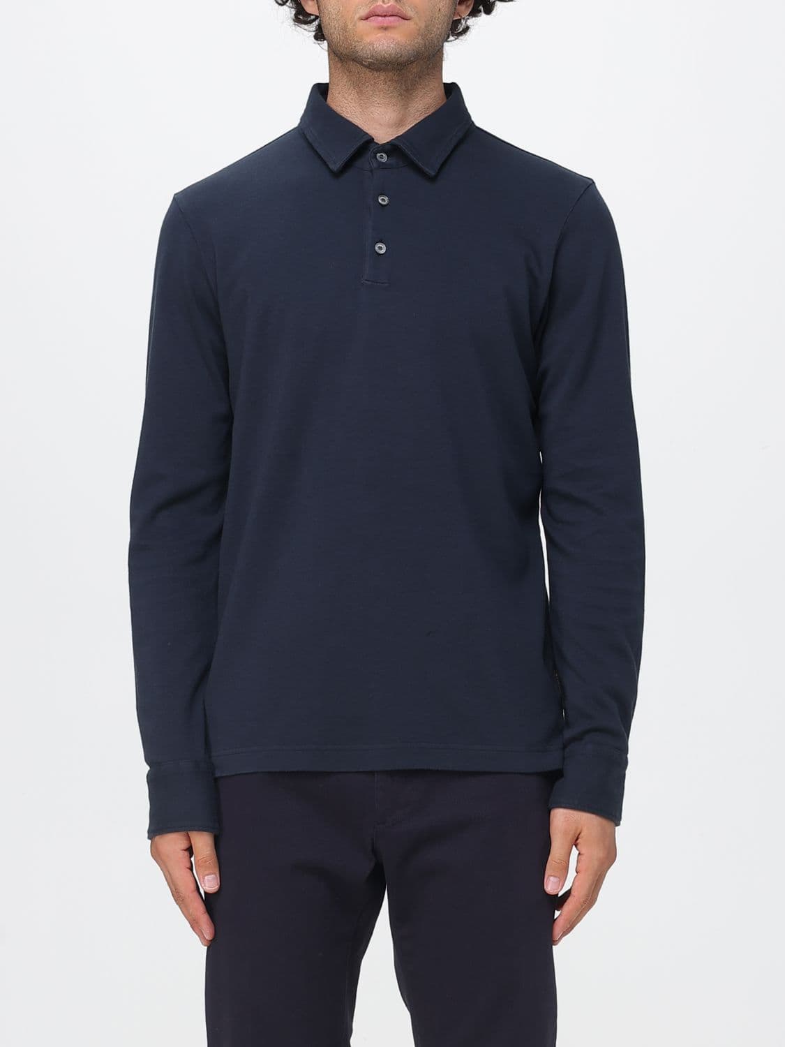 Zanone Long-Sleeve Cotton Polo Shirt with Ribbed Collar and Three Buttons