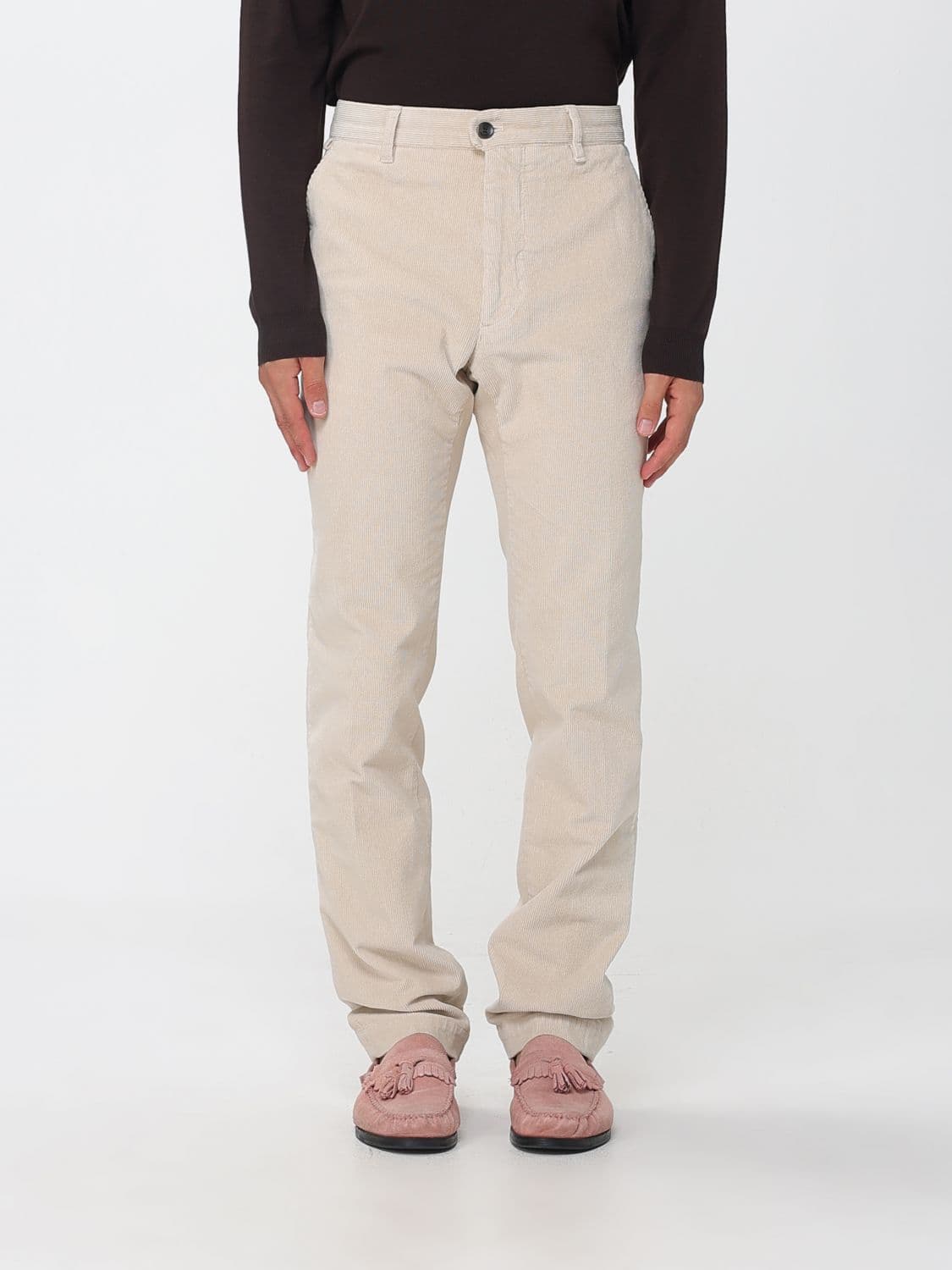 Incotex Slim Fit Corduroy Chino Trousers with Slant and Rear Welt Pockets