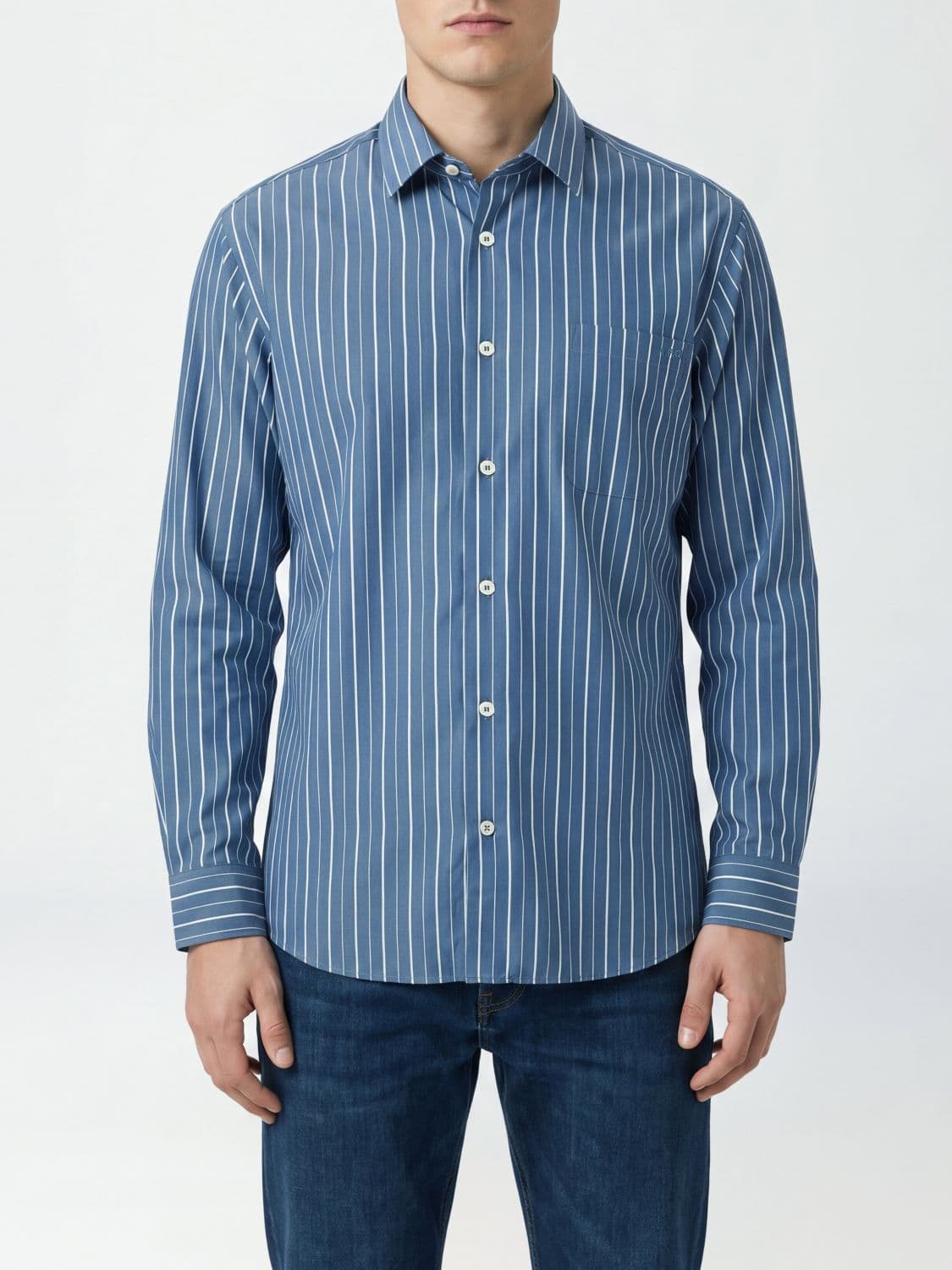 A.p.c. A. P.C. Striped Cotton Shirt with French Collar and Patch Pocket
