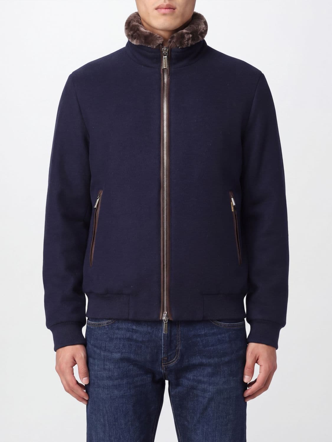 Moorer Bellati Wool and Cashmere Bomber Jacket with Fur Collar
