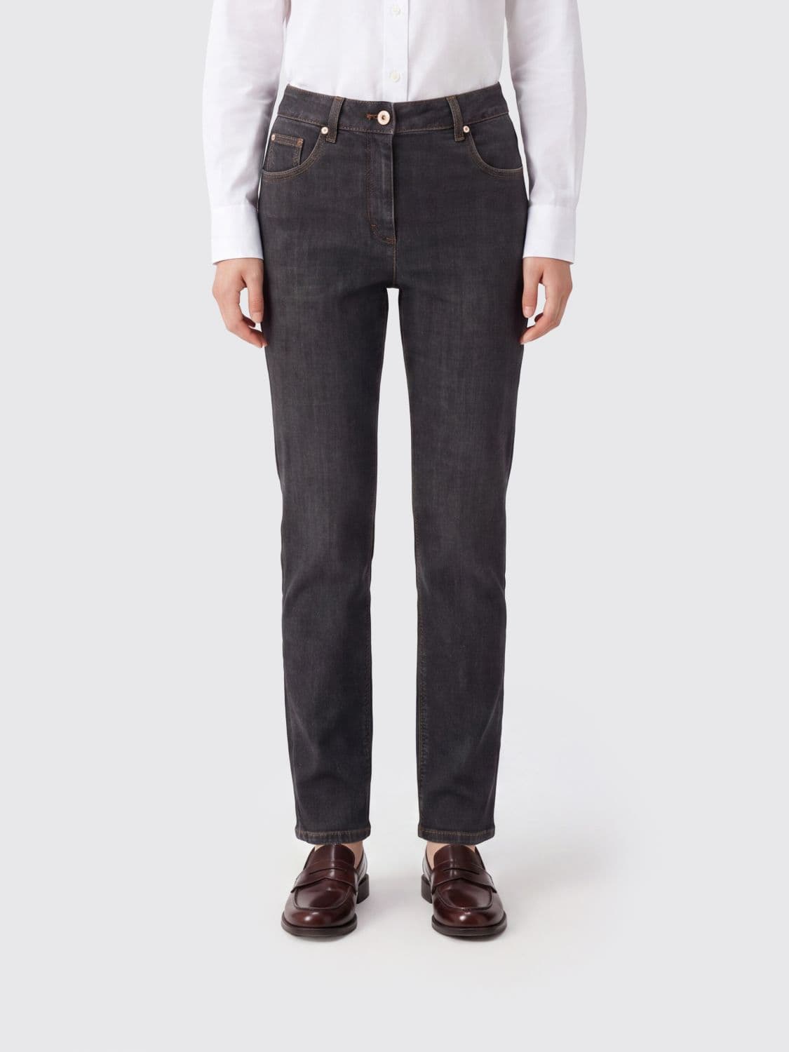 Brunello Cucinelli Low-Rise Skinny Jeans in Denim with Monili