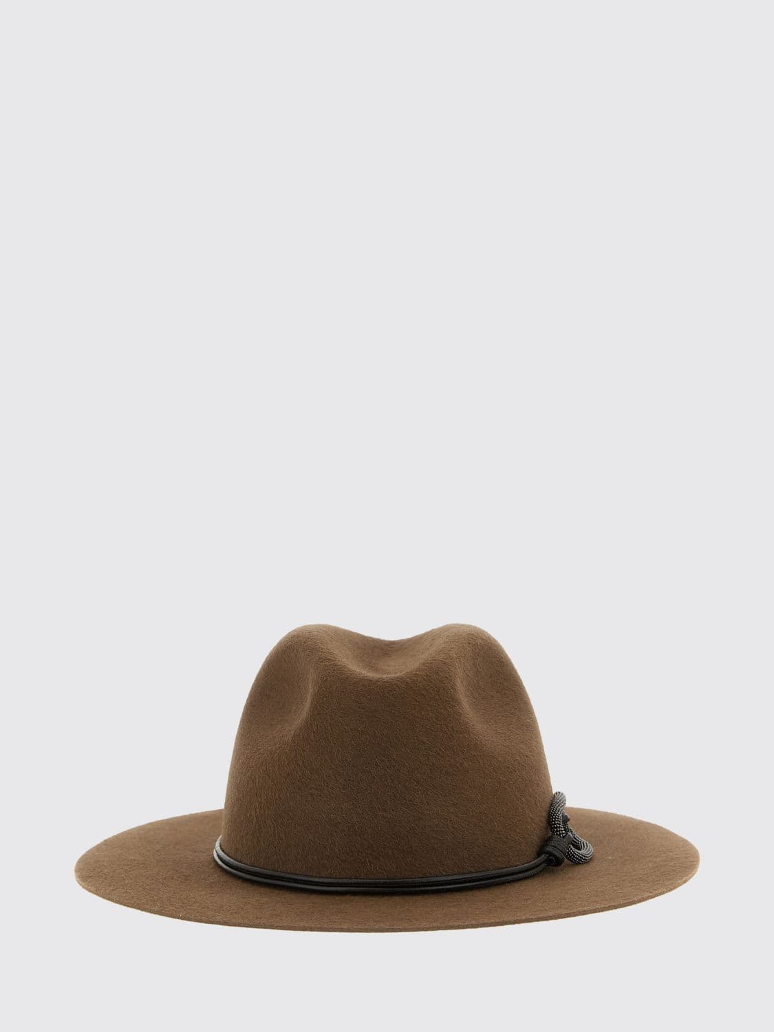 Brunello Cucinelli Wide-Brim Wool Felt Hat with Monile Detail