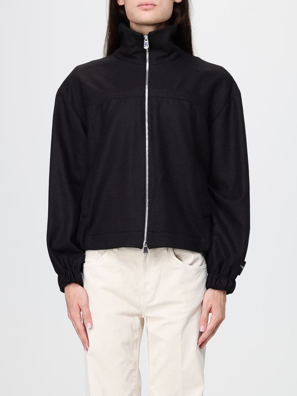 Pinko Relaxed Fit High Neck Wool Blend Bomber Jacket with Zip Closure