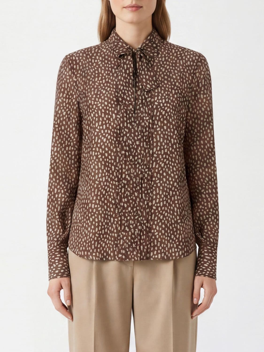 Brunello Cucinelli Polka Dot Silk Blouse with Pussy-Bow Collar