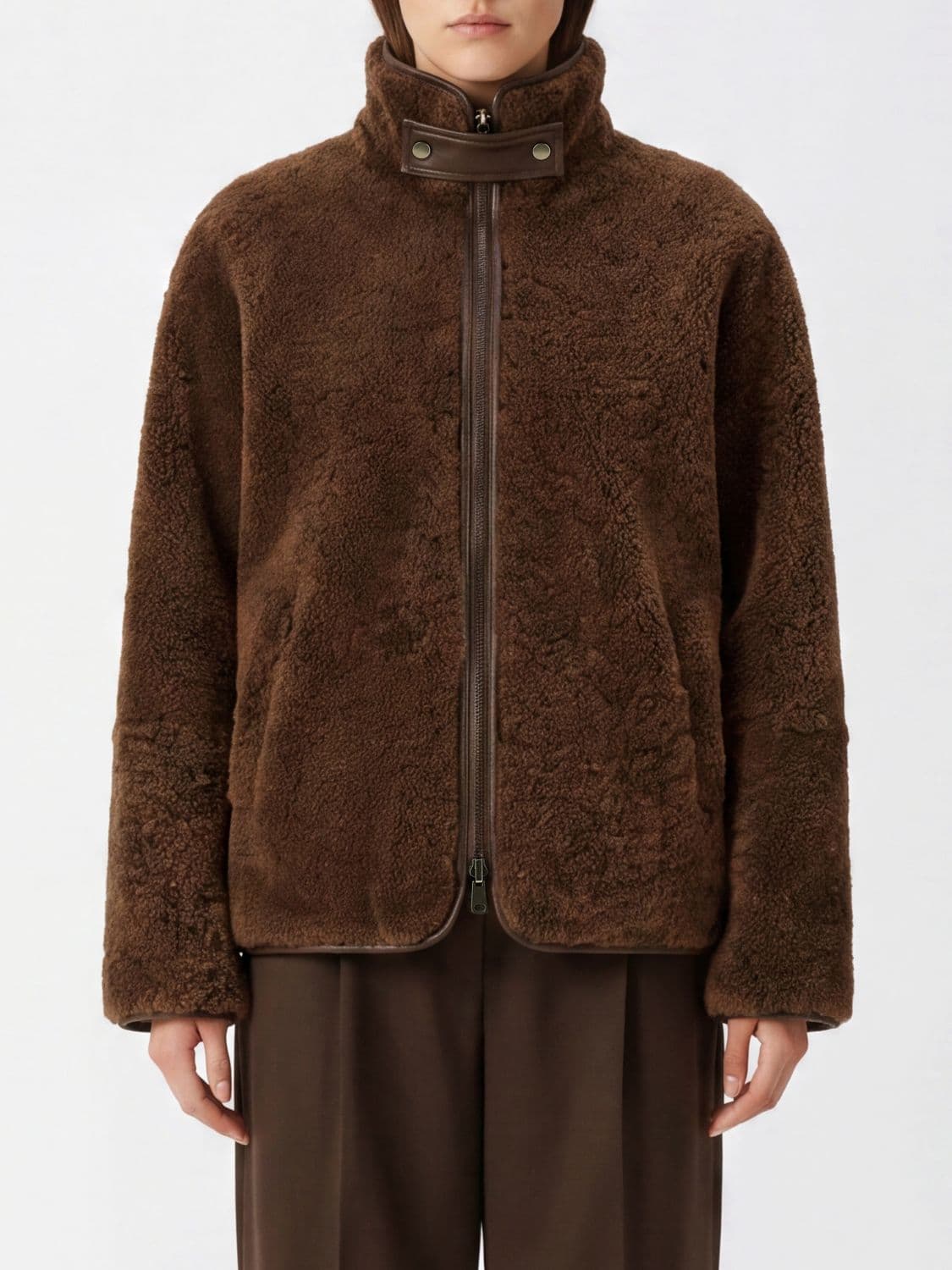 Brunello Cucinelli Reversible Shearling Jacket with High Neck and Zip Fastening · 38