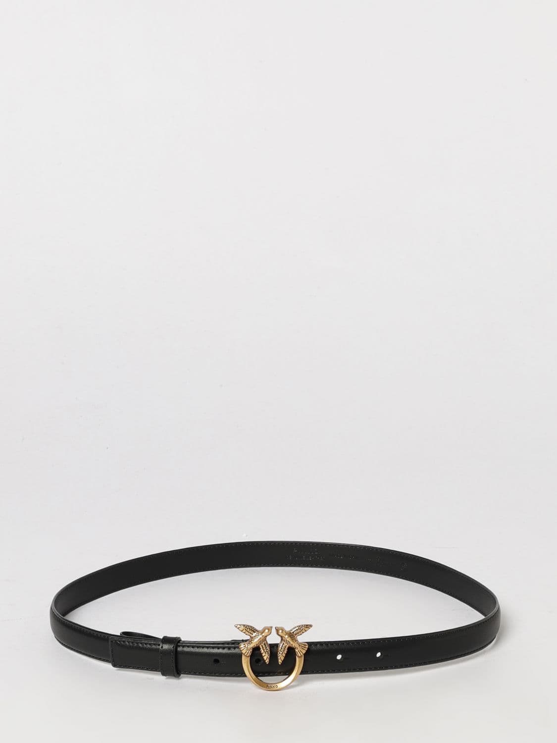 Pinko Love Birds Calfskin Leather Belt with Metal Monogram Buckle
