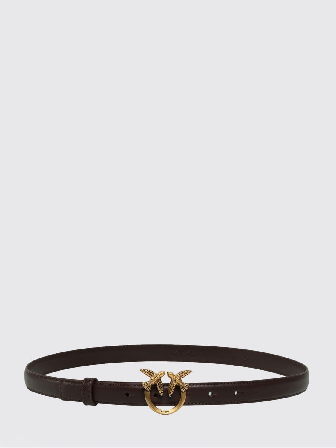 Pinko Love Birds Calfskin Leather Belt with Metal Monogram Buckle