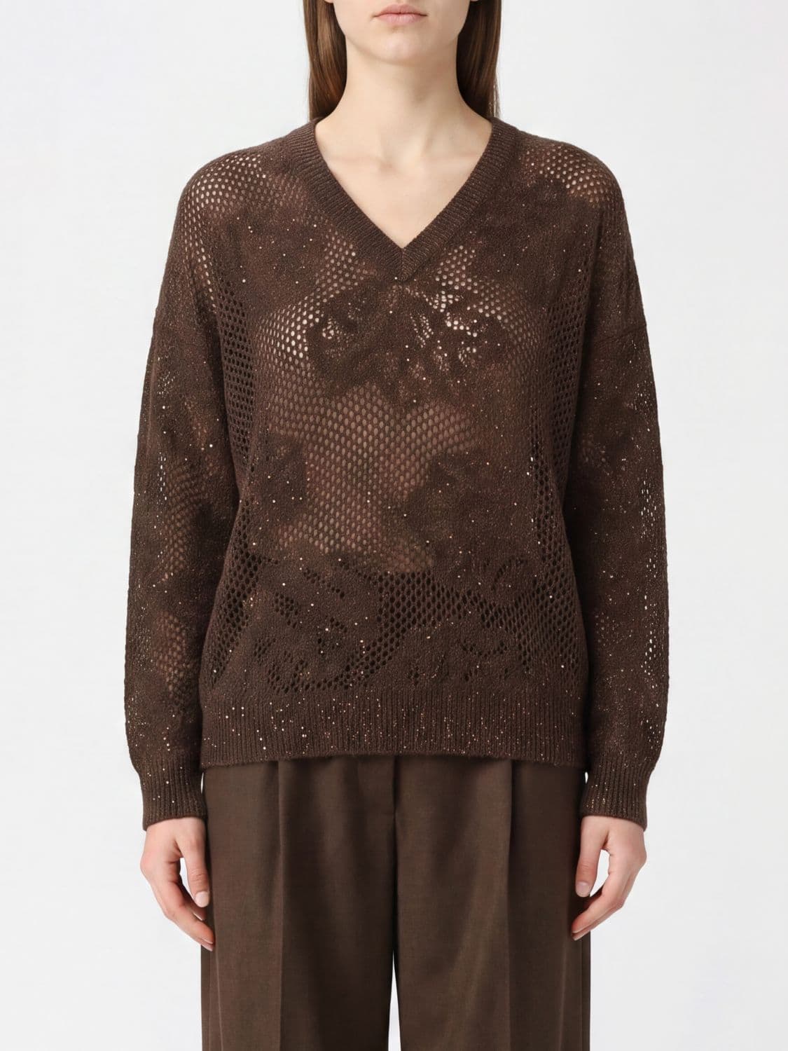 Brunello Cucinelli V-Neck Wool-Blend Jumper with Sequins · XS