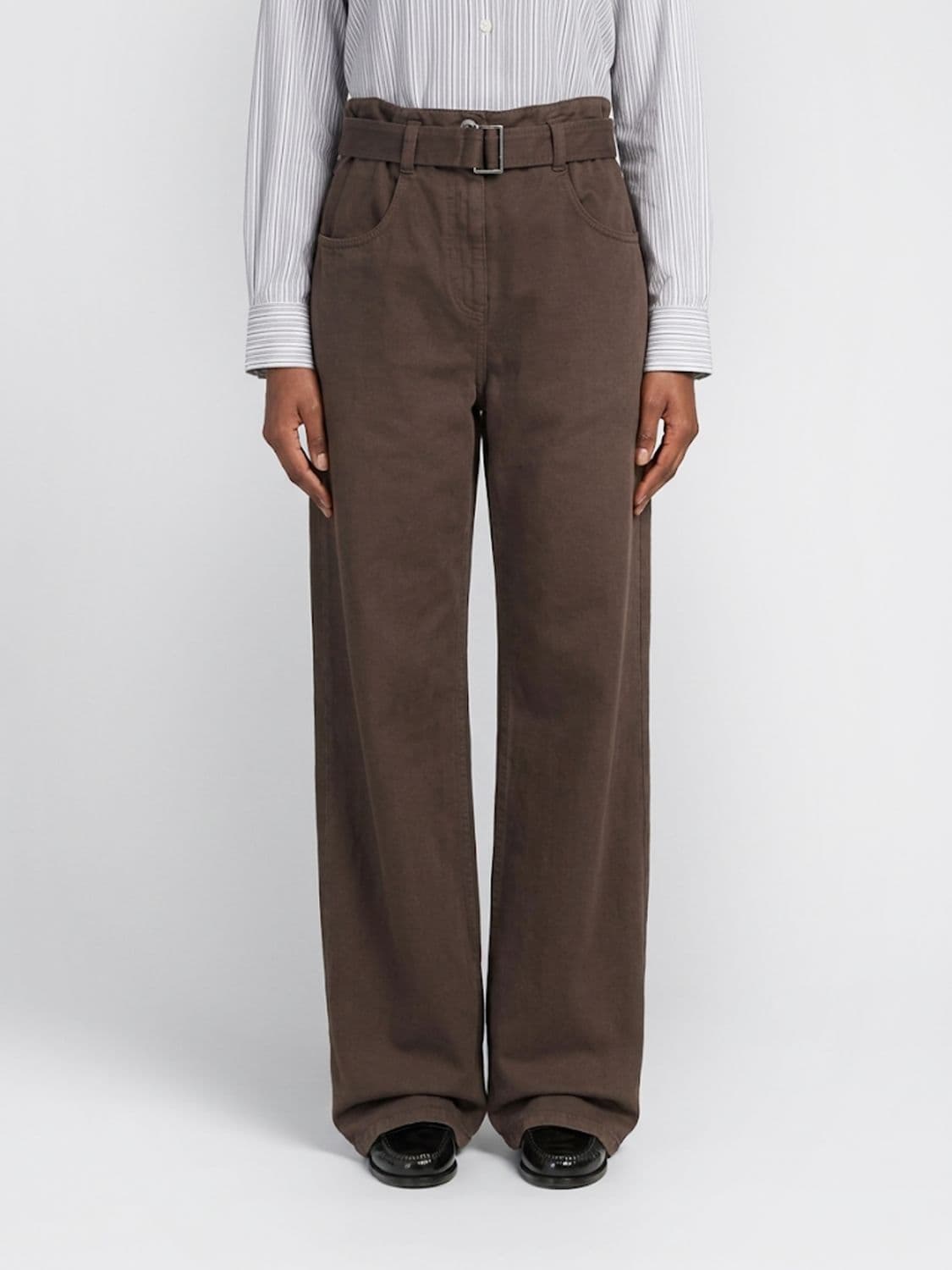 Brunello Cucinelli High-Waisted Wide-Leg Jeans in Denim with Belt and Monili