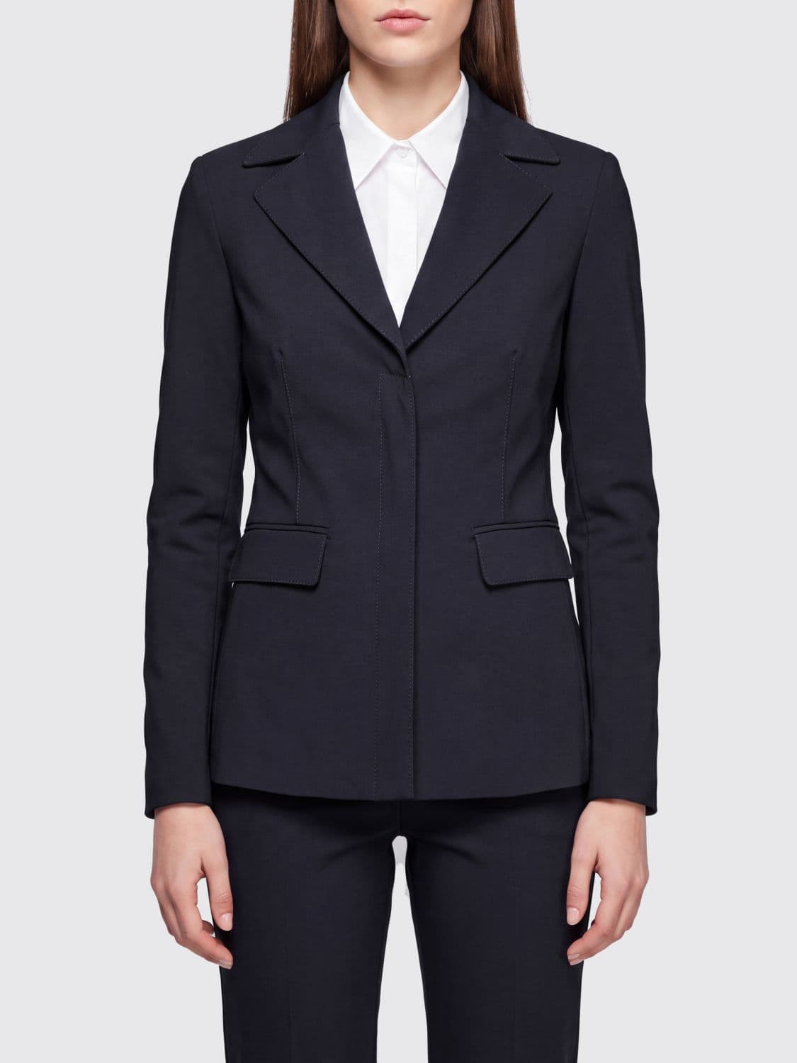 Pinko Cropped Single-Breasted Blazer in Crêpe with Concealed Fastening