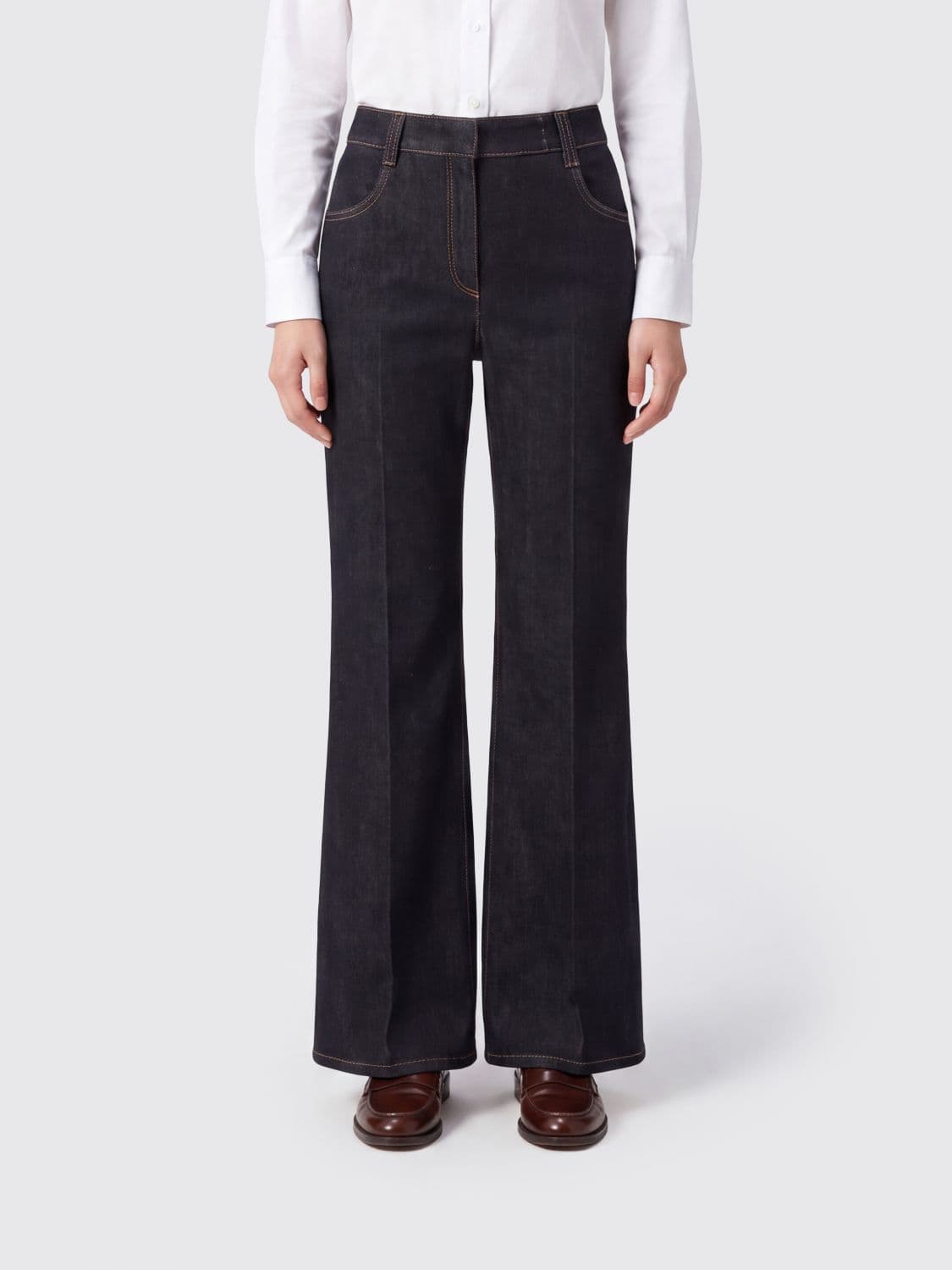 Brunello Cucinelli Mid-Rise Flared Jeans in Cotton Denim