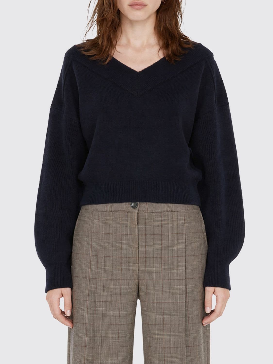 Pinko V-Neck Pure Wool Jumper with Dropped Shoulders and Ribbed Trims
