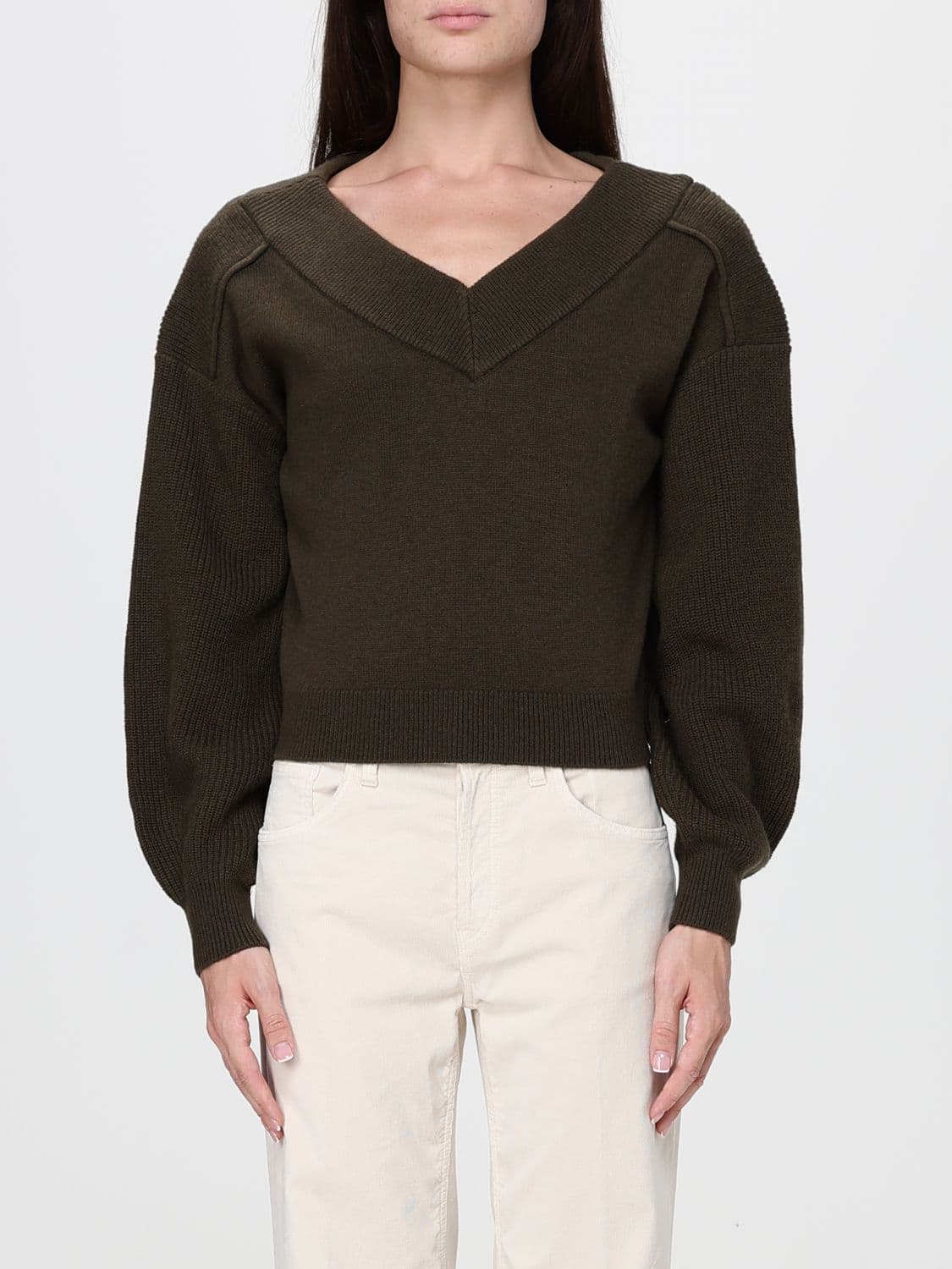 Pinko V-Neck Pure Wool Jumper with Dropped Shoulders and Ribbed Trims