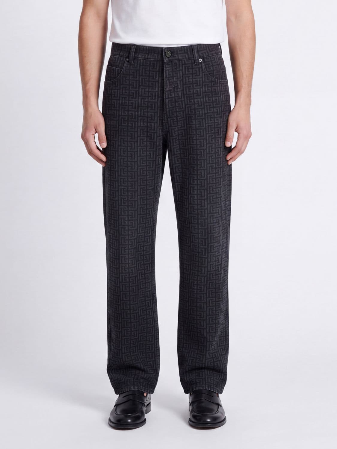 Balmain Straight Fit PB Monogram Jacquard Denim Jeans