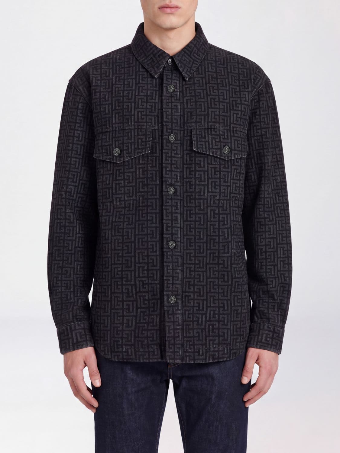 Balmain Monogram PB Labyrinth All-Over Cotton Shirt