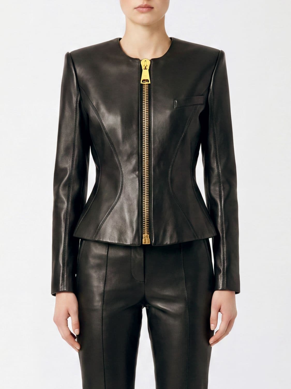 Balmain Slim Fit Short Lambskin Leather Jacket with Padded Shoulders