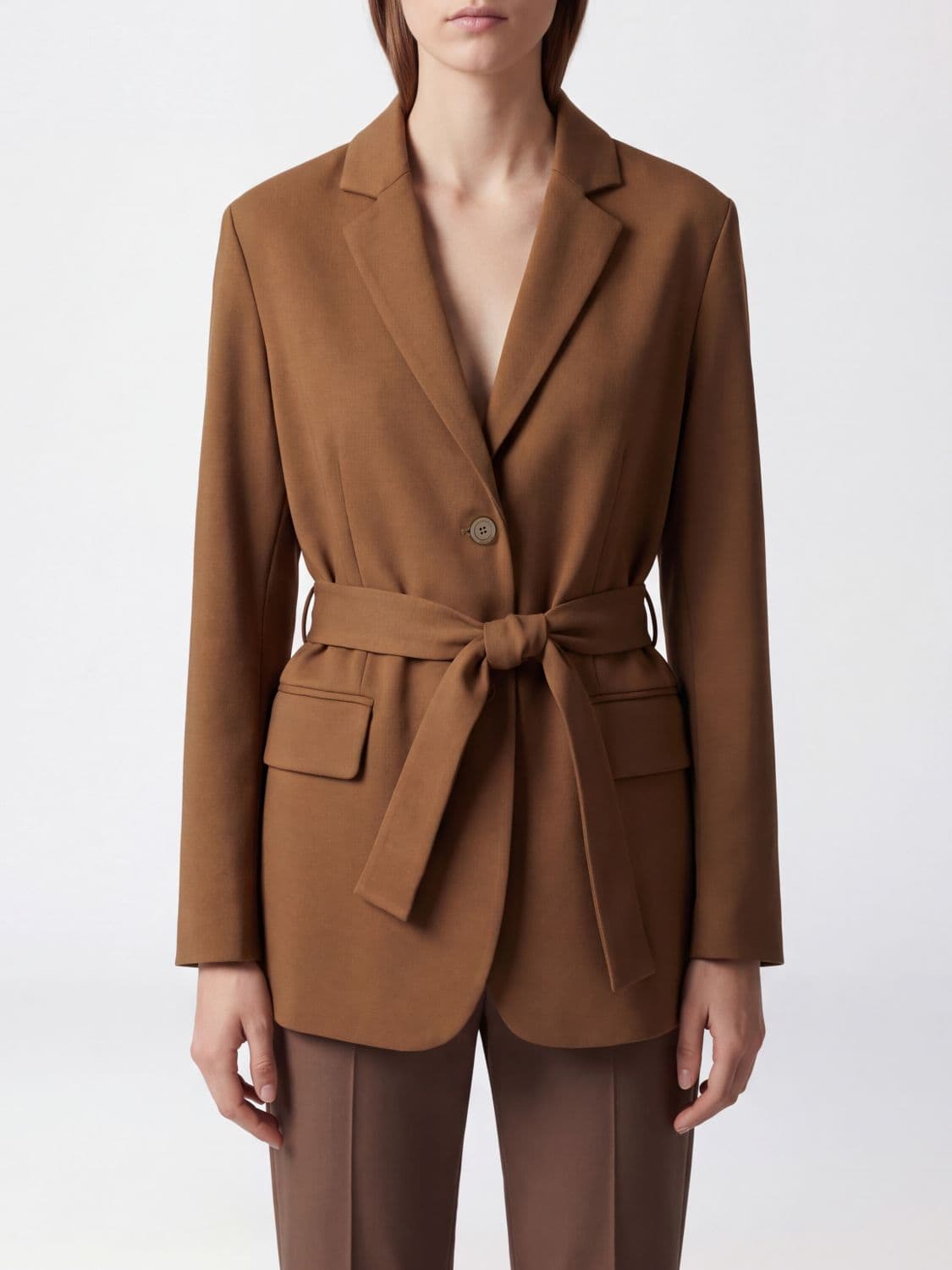Semicouture Single-Breasted Viscose Blazer with Lapel Collar and Waist Belt